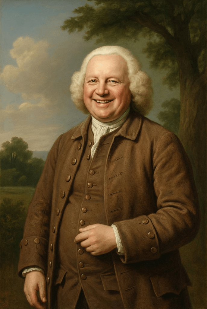 Preacher in black robe speaking to a gathered crowd outside with tents and trees