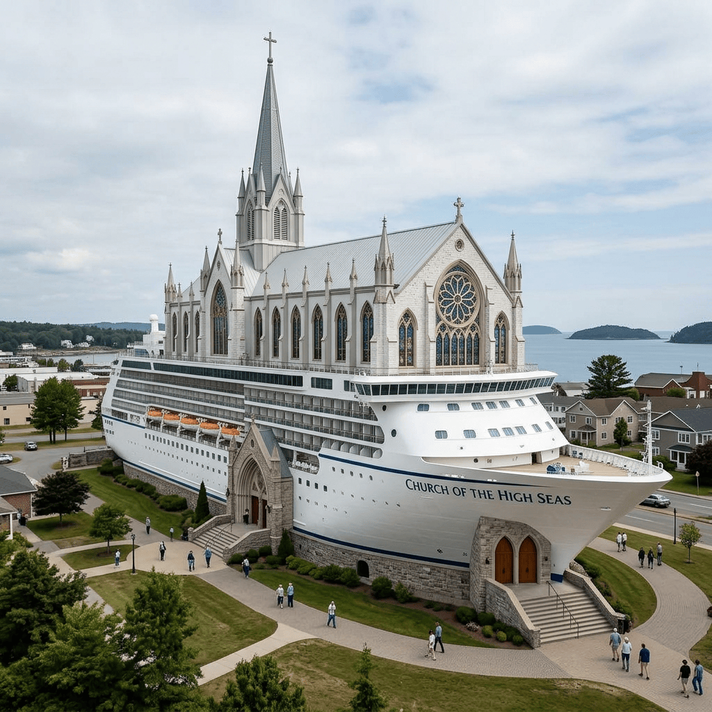 Church of the High Seas designed as a Gothic ocean liner